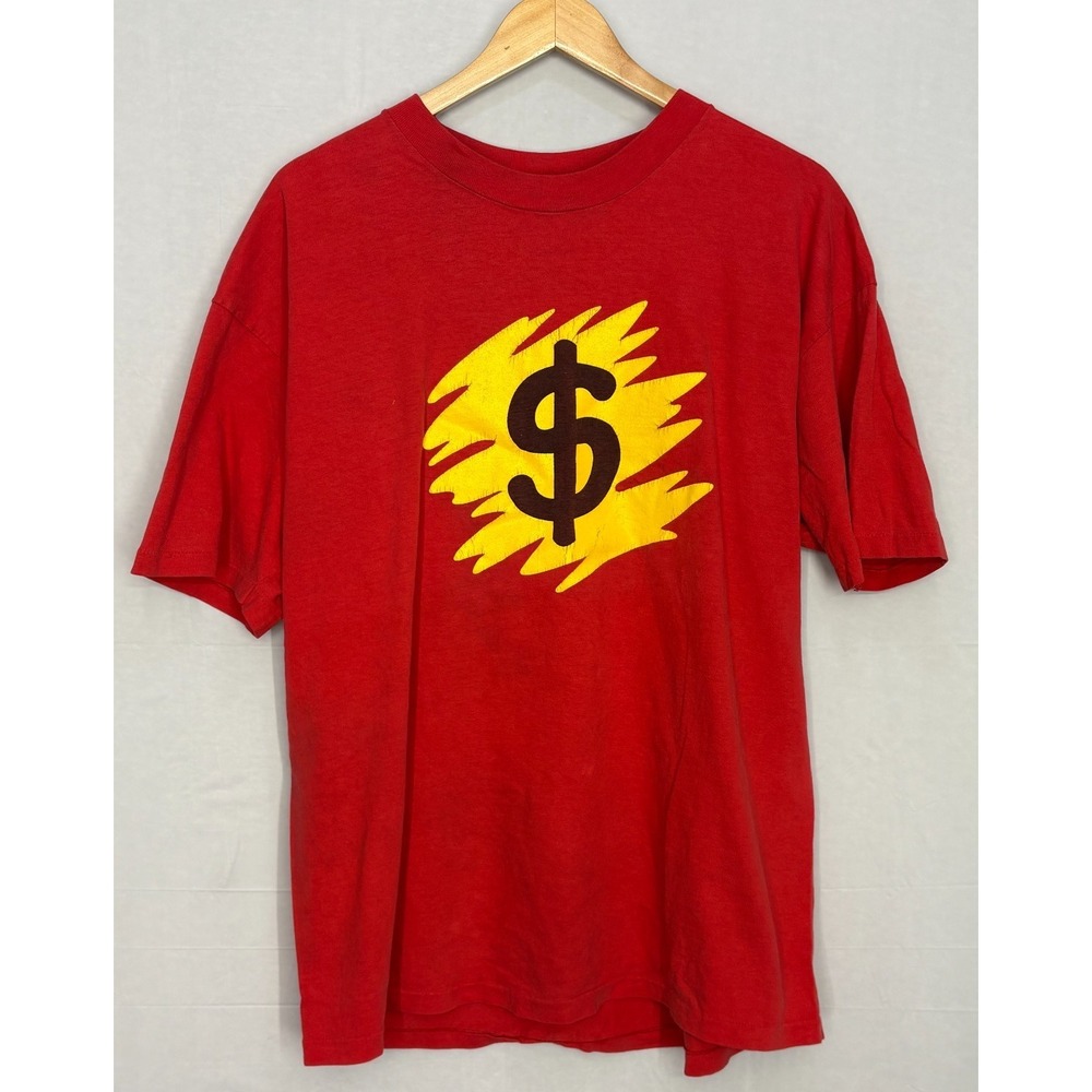 The Texas Lottery Scratchman T-Shirt Mens Red Graphic XL Vintage 90s Hanes Beefy